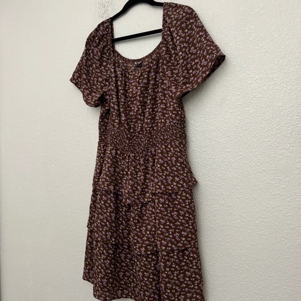 Pretty Garden Brown Floral Boho Swing Tiered Ruffle Summer Dress Size XL NWT - Picture 7 of 13